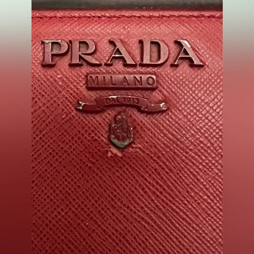 Auth PRADA Bundle Long Wallet Saffiano Shine Fuoco Red Leather, Box & Card - Picture 6 of 12